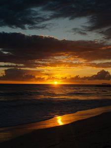 Preview wallpaper beach, ocean, waves, sunset, dark