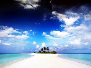 Preview wallpaper beach, palm trees, sand, island, land, water, gulf
