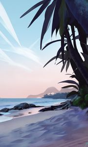 Preview wallpaper beach, palm trees, sea, tropics, art