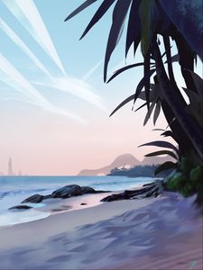 Preview wallpaper beach, palm trees, sea, tropics, art