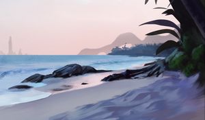 Preview wallpaper beach, palm trees, sea, tropics, art