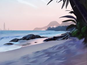 Preview wallpaper beach, palm trees, sea, tropics, art