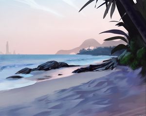 Preview wallpaper beach, palm trees, sea, tropics, art