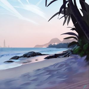 Preview wallpaper beach, palm trees, sea, tropics, art