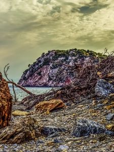 Preview wallpaper beach, pebble, rock, hdr