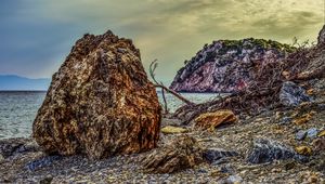 Preview wallpaper beach, pebble, rock, hdr