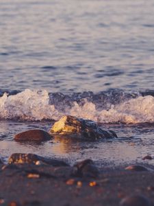 Preview wallpaper beach, pebbles, waves, water, sea
