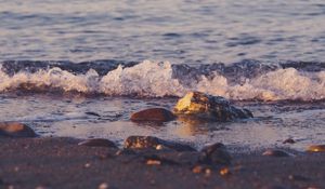 Preview wallpaper beach, pebbles, waves, water, sea