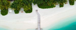 Preview wallpaper beach, pier, aerial view, palm trees, tropics