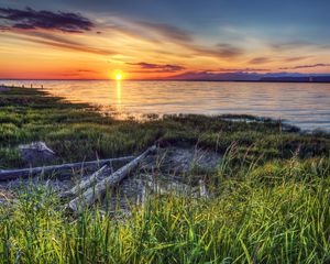 Preview wallpaper beach, river, sunset, canada