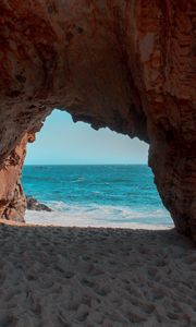 Preview wallpaper beach, rock, cave, sea, sand, water