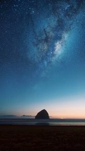 Preview wallpaper beach, rock, starry sky