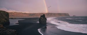 Preview wallpaper beach, rocks, rainbow, waves, sea