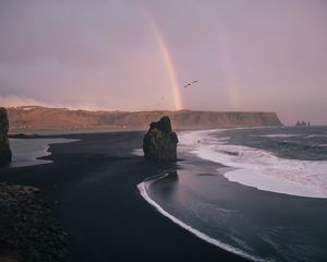 Preview wallpaper beach, rocks, rainbow, waves, sea