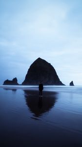 Preview wallpaper beach, rocks, sea, man, loneliness