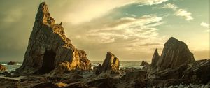 Preview wallpaper beach, rocks, stones, coast, sky