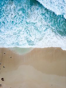 Preview wallpaper beach, sand, aerial view, water, foam
