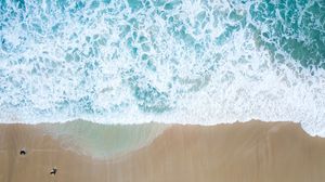 Preview wallpaper beach, sand, aerial view, water, foam