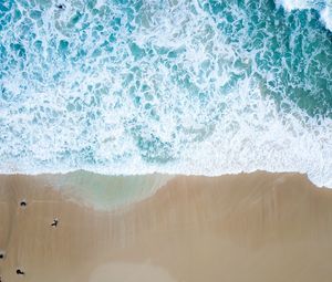 Preview wallpaper beach, sand, aerial view, water, foam