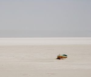 Preview wallpaper beach, sand, boat, coast, horizon