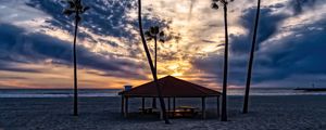 Preview wallpaper beach, sand, palm trees, tropics, sky, clouds