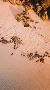Preview wallpaper beach, sand, rocks, aerial view