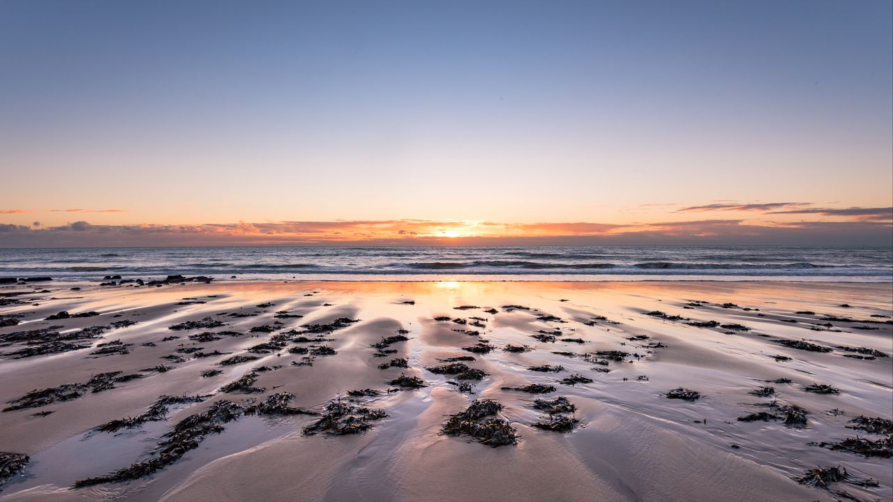 Wallpaper beach, sand, sea, sunset, horizon