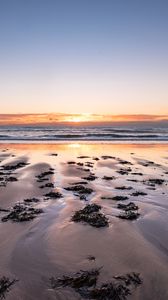 Preview wallpaper beach, sand, sea, sunset, horizon