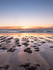 Preview wallpaper beach, sand, sea, sunset, horizon