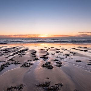 Preview wallpaper beach, sand, sea, sunset, horizon