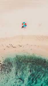 Preview wallpaper beach, sand, sea, umbrella, aerial view