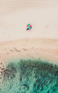 Preview wallpaper beach, sand, sea, umbrella, aerial view