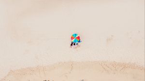 Preview wallpaper beach, sand, sea, umbrella, aerial view