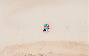 Preview wallpaper beach, sand, sea, umbrella, aerial view