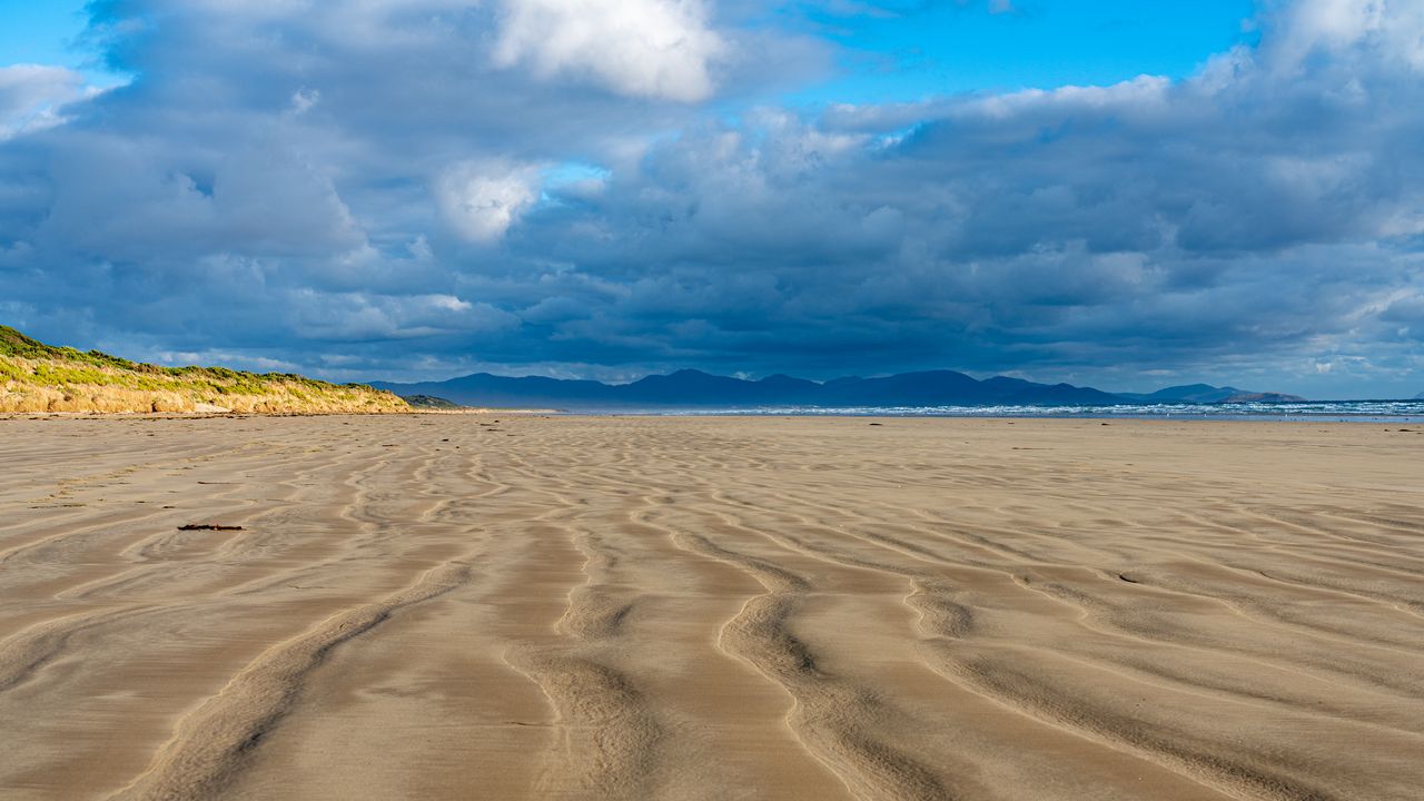 Wallpaper beach, sand, sea, clouds, landscape
