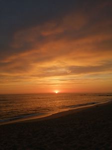 Preview wallpaper beach, sand, sea, sunset, dark