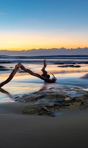 Preview wallpaper beach, sand, sea, log, landscape