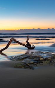 Preview wallpaper beach, sand, sea, log, landscape