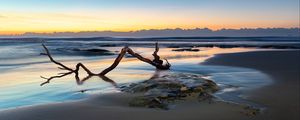 Preview wallpaper beach, sand, sea, log, landscape