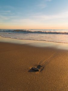 Preview wallpaper beach, sand, stone, sea, waves