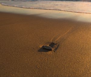 Preview wallpaper beach, sand, stone, sea, waves