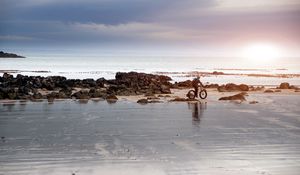 Preview wallpaper beach, sand, stones, cyclist, walk