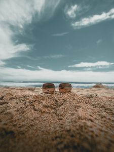 Preview wallpaper beach, sand, sunglasses, rest, relax