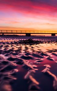 Preview wallpaper beach, sand, sunset, dusk, sea