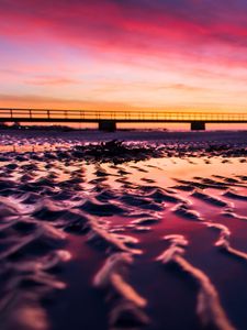 Preview wallpaper beach, sand, sunset, dusk, sea