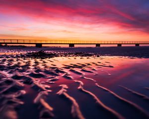 Preview wallpaper beach, sand, sunset, dusk, sea