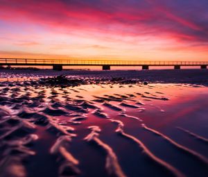 Preview wallpaper beach, sand, sunset, dusk, sea