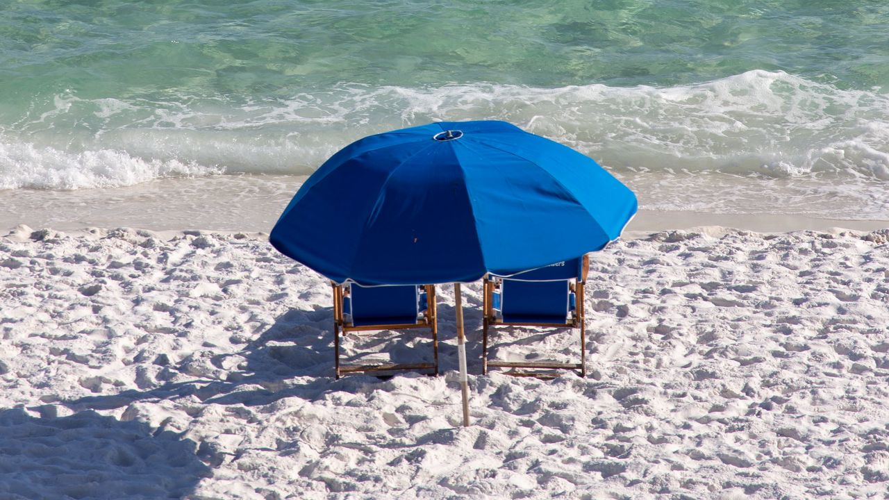 Wallpaper beach, sand, umbrella, sea, relaxation