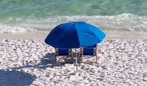 Preview wallpaper beach, sand, umbrella, sea, relaxation