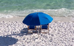 Preview wallpaper beach, sand, umbrella, sea, relaxation